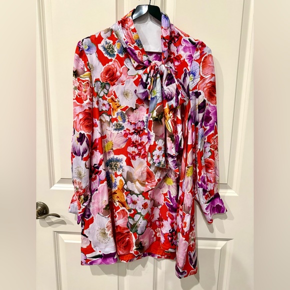 NWOT Anthropologie x Maeve Floral tie neck mini dress with bow detail, XXS. - Picture 1 of 3